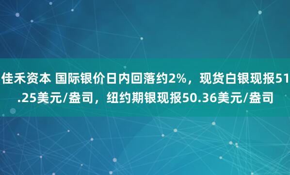佳禾资本 国际银价日内回落约2%，现货白银现报51.25美元/盎司，纽约期银现报50.36美元/盎司